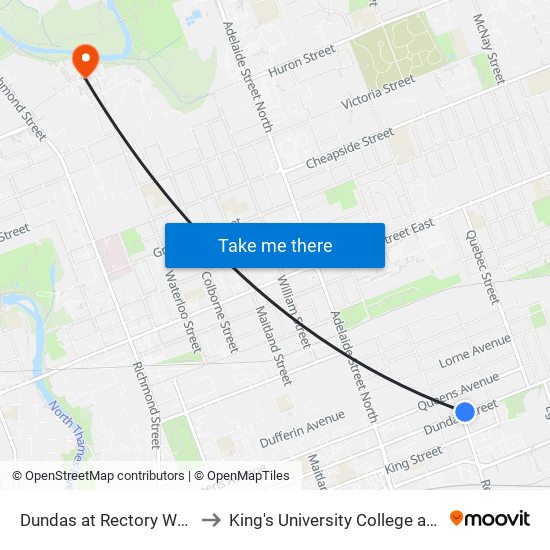 Dundas at Rectory Wb - #597 to King's University College at Western map