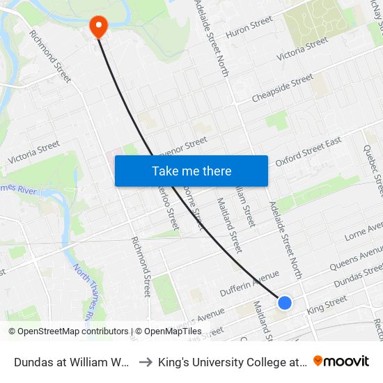 Dundas at William Wb - #624 to King's University College at Western map