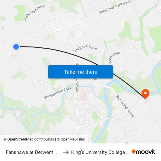 Fanshawe at Derwent Wb - #2512 to King's University College at Western map