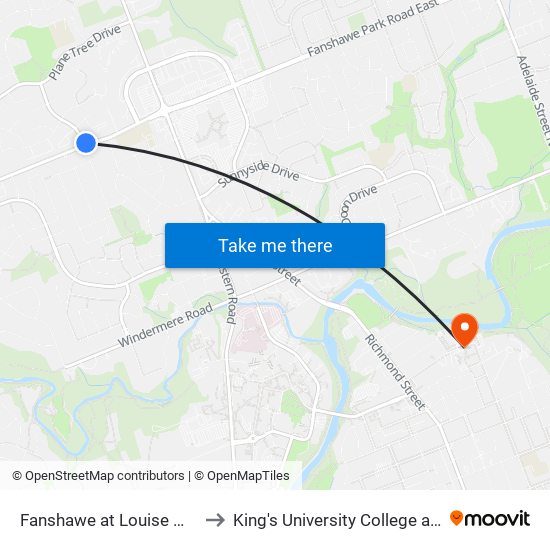 Fanshawe at Louise Wb - #702 to King's University College at Western map