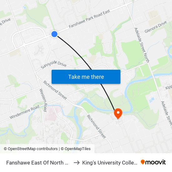 Fanshawe East Of North Centre Eb - #706 to King's University College at Western map