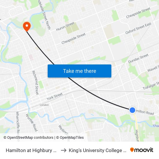 Hamilton at Highbury Wb - #861 to King's University College at Western map