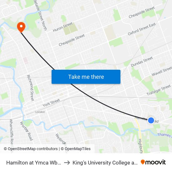 Hamilton at Ymca Wb - #2662 to King's University College at Western map