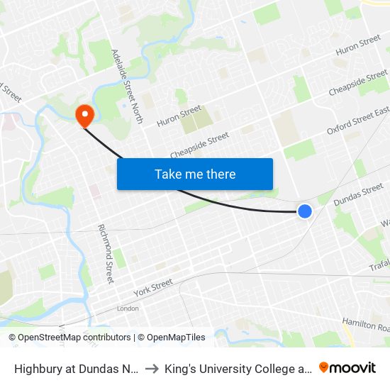 Highbury at Dundas Nb - #900 to King's University College at Western map