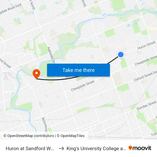 Huron at Sandford Wb - #1016 to King's University College at Western map