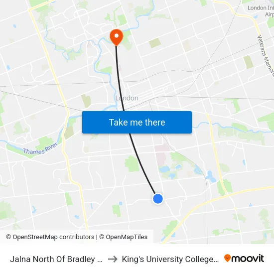 Jalna North Of Bradley Nb - #1046 to King's University College at Western map
