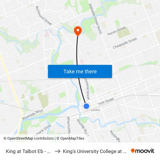 King at Talbot Eb - #2736 to King's University College at Western map