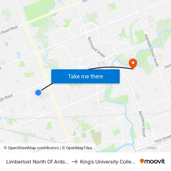 Limberlost North Of Ardsley Sb - #1119 to King's University College at Western map