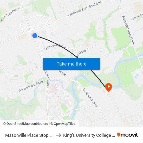 Masonville Place Stop #5 - #1144 to King's University College at Western map
