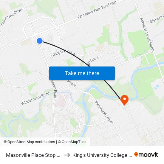 Masonville Place Stop #6 - #1145 to King's University College at Western map