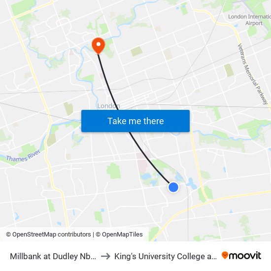 Millbank at Dudley Nb - #1181 to King's University College at Western map