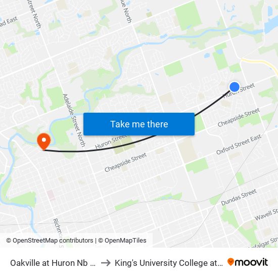 Oakville at Huron Nb - #1245 to King's University College at Western map