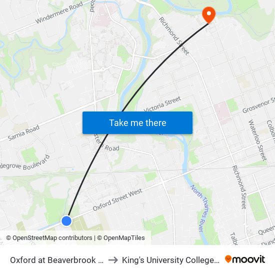 Oxford at Beaverbrook Eb - #1263 to King's University College at Western map