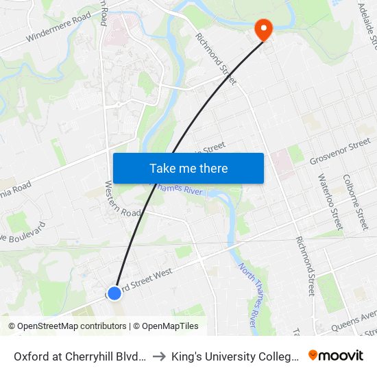 Oxford at Cherryhill Blvd Wb - #1271 to King's University College at Western map