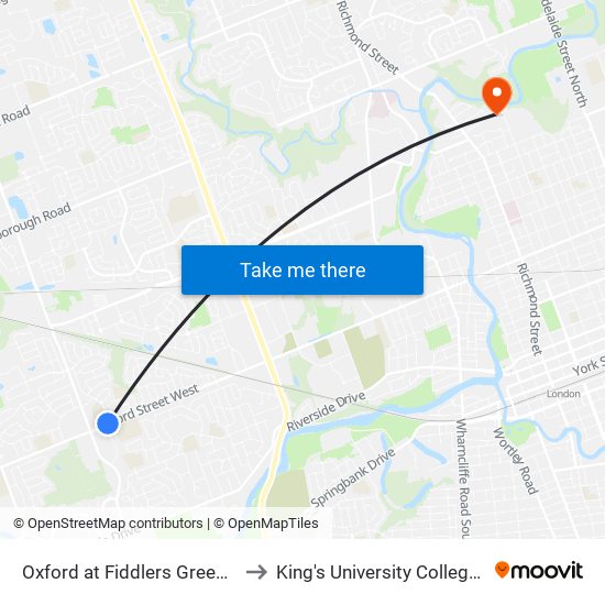 Oxford at Fiddlers Green Wb - #1292 to King's University College at Western map