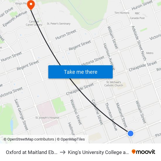 Oxford at Maitland Eb - #1320 to King's University College at Western map