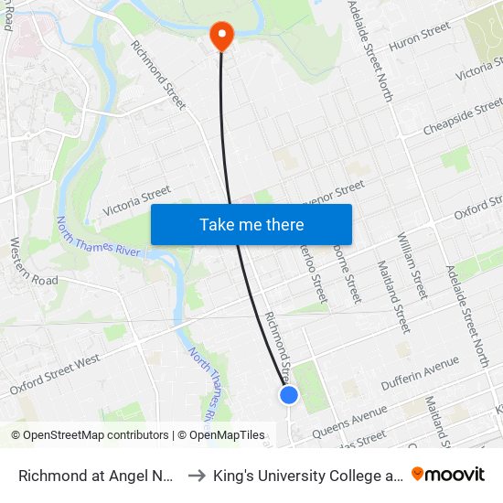 Richmond at Angel Nb - #1488 to King's University College at Western map