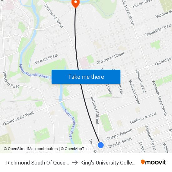 Richmond South Of Queens Sb - #2742 to King's University College at Western map