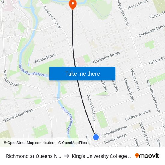 Richmond at Queens Nb - #1501 to King's University College at Western map