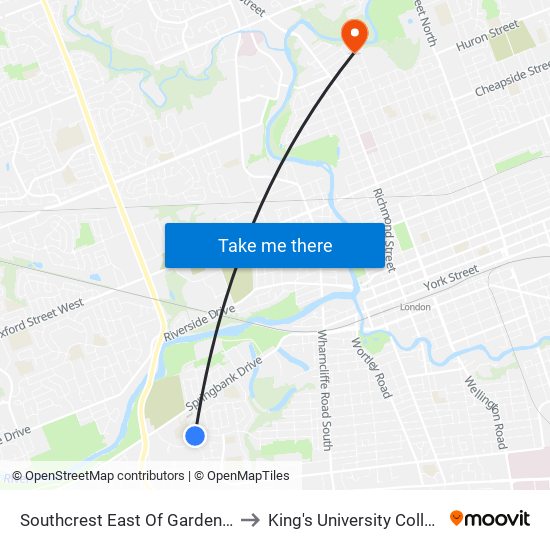 Southcrest East Of Gardenwood Eb - #2767 to King's University College at Western map