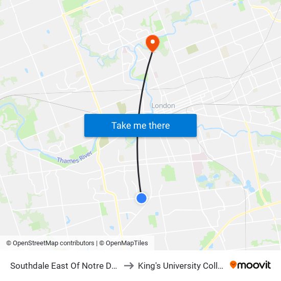 Southdale East Of Notre Dame Dr Eb - #2337 to King's University College at Western map