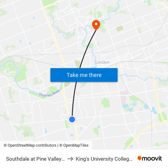 Southdale at Pine Valley Eb - #2768 to King's University College at Western map