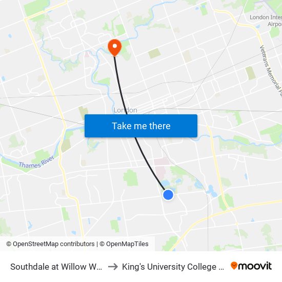 Southdale at Willow Wb - #1712 to King's University College at Western map