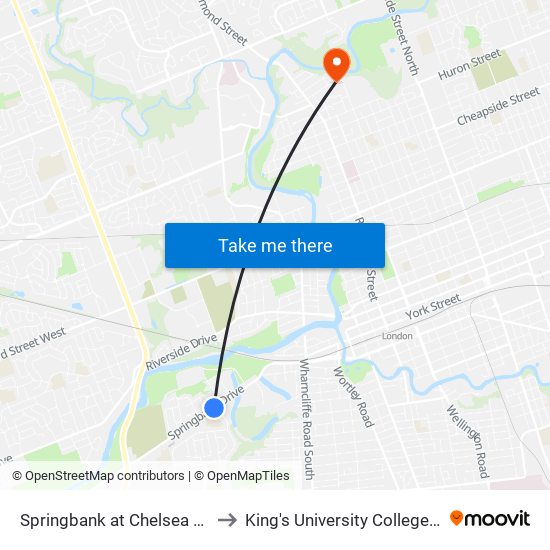 Springbank at Chelsea Wb - #1732 to King's University College at Western map