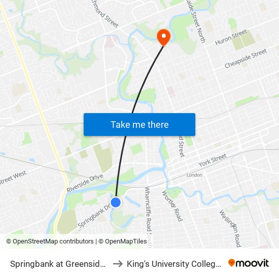 Springbank at Greenside Eb - #1735 to King's University College at Western map