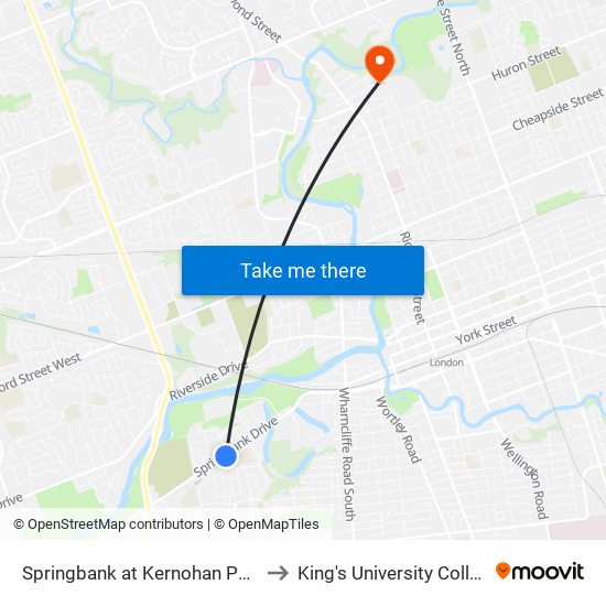 Springbank at Kernohan Parkway Eb - #1742 to King's University College at Western map