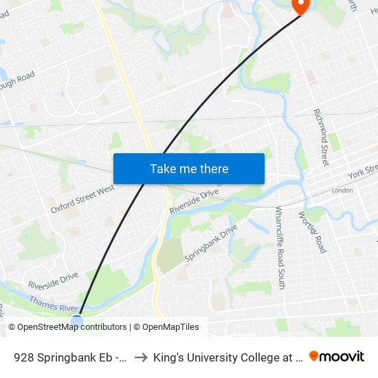 928 Springbank Eb - #1750 to King's University College at Western map