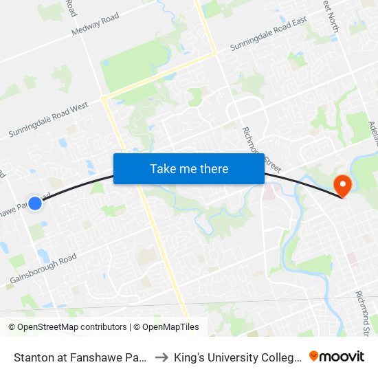 Stanton at Fanshawe Park Sb - #1757 to King's University College at Western map