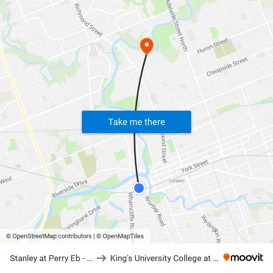 Stanley at Perry Eb - #1758 to King's University College at Western map