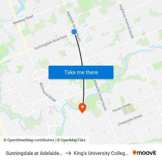 Sunningdale at Adelaide Wb - #2697 to King's University College at Western map