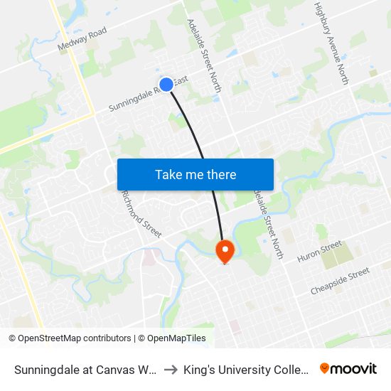 Sunningdale at Canvas Way Wb - #2750 to King's University College at Western map