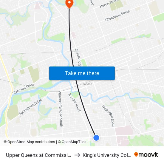 Upper Queens at Commissioners Rd Nb - #1826 to King's University College at Western map