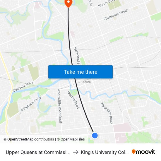 Upper Queens at Commissioners Rd Sb - #1827 to King's University College at Western map