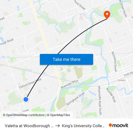 Valetta at Woodborough St Eb - #2146 to King's University College at Western map