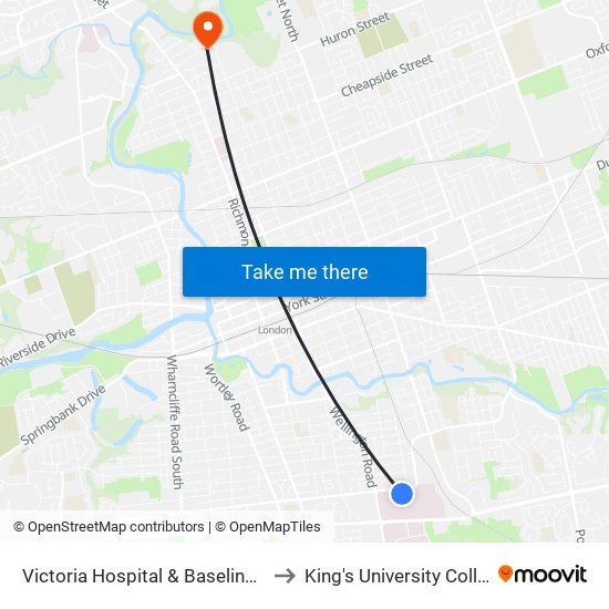 Victoria Hospital & Baseline Rd Ent Wb - #1859 to King's University College at Western map