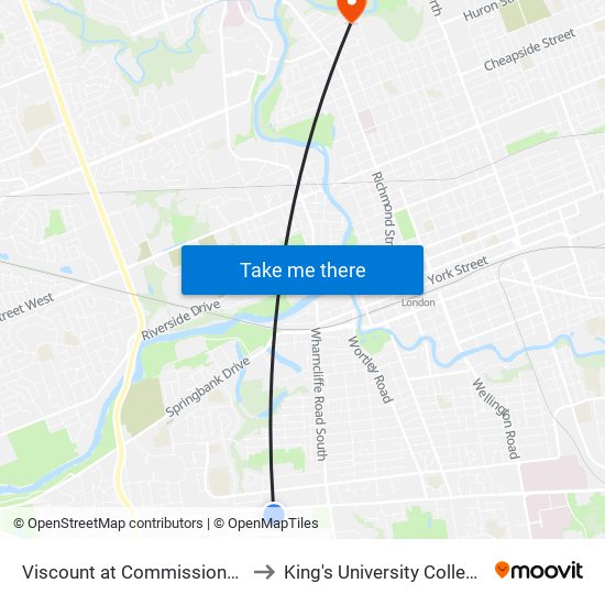 Viscount at Commissioners Sb - #1872 to King's University College at Western map