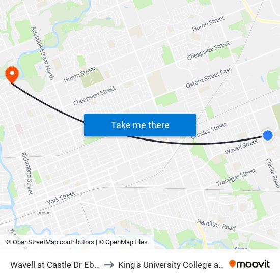 Wavell at Castle Dr Eb - #1896 to King's University College at Western map