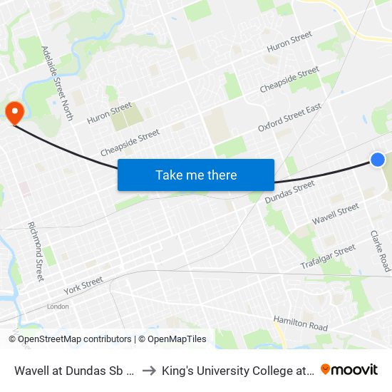 Wavell at Dundas Sb - #1906 to King's University College at Western map