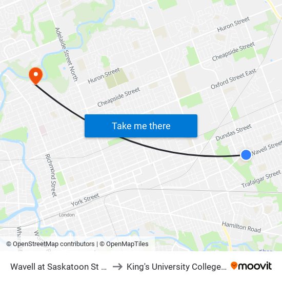 Wavell at Saskatoon St Wb - #1915 to King's University College at Western map