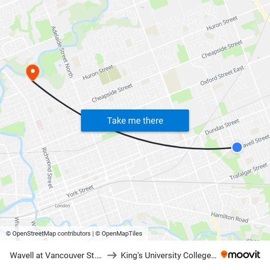 Wavell at Vancouver St. Eb - #1916 to King's University College at Western map