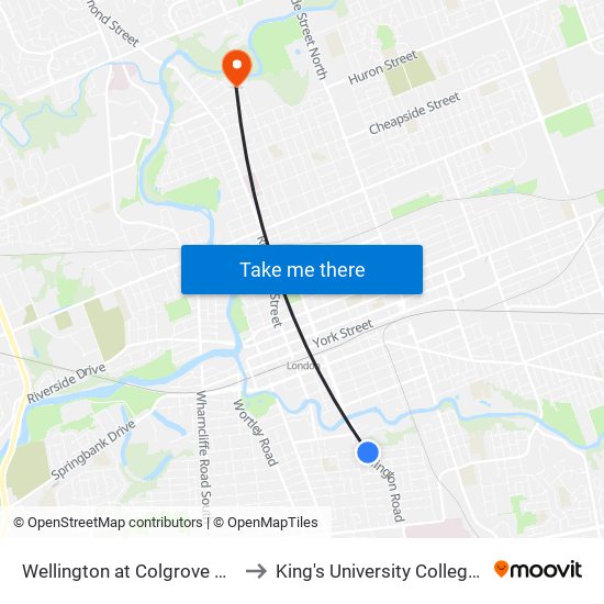 Wellington at Colgrove Pl Sb - #1930 to King's University College at Western map