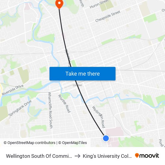 Wellington South Of Commissioners Sb - #1933 to King's University College at Western map