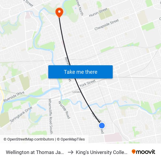 Wellington at Thomas Janes Sb - #1970 to King's University College at Western map