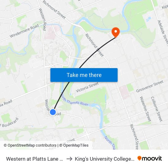 Western at Platts Lane Nb - #2001 to King's University College at Western map