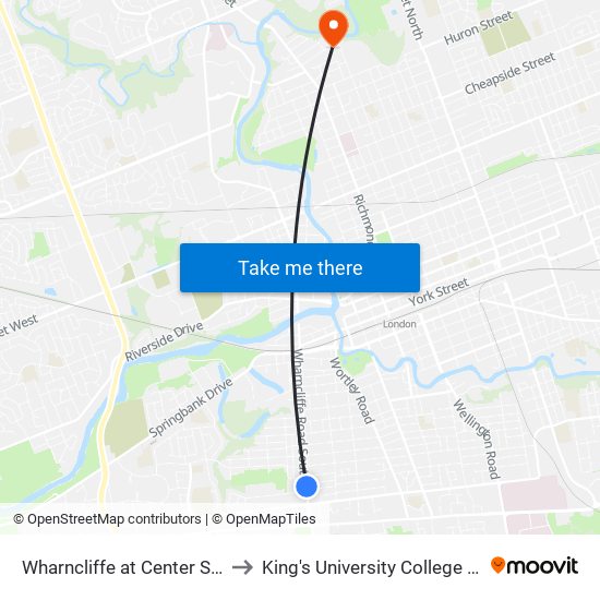 Wharncliffe at Center Sb - #2024 to King's University College at Western map