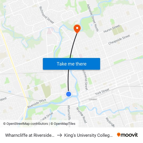 Wharncliffe at Riverside Nb - #2896 to King's University College at Western map